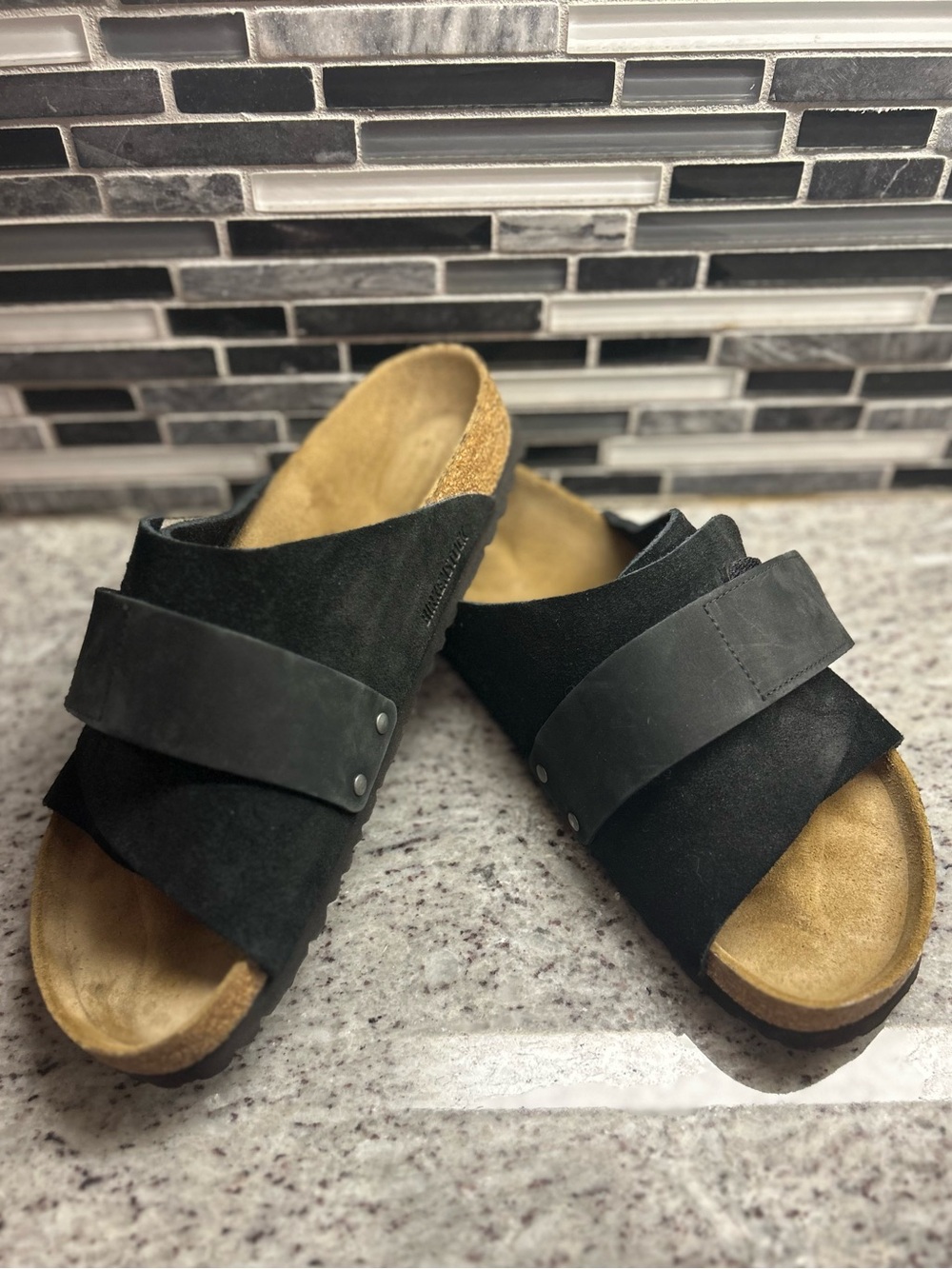 Birkenstock Mens Kyoto Black Suede Slide Sandals size 9, womens 11